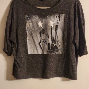 MNG Jeans- Silver stars crop short sleeve tee medium